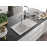 Mexen Pablo chiuvetă de granit cu un compartiment, cu picurător și baterie de bucătărie Flora, Albă - 6510-20-670401-06