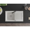 Mexen Pablo chiuvetă de bucătărie din granit cu 1 cuvă și picurător și baterie Flora, alb - 6510-20-670401-07