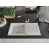 Mexen Pablo chiuvetă granit 1-compartiment cu scurgător și baterie de bucătărie Flora, alb - 6510-20-670401-57-G