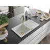 Mexen Pablo chiuvetă granit 1-compartiment cu scurgător și baterie de bucătărie Flora, alb - 6510-20-670401-57-G
