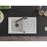 Mexen Pablo chiuvetă de granit cu un compartiment, cu picurător și baterie de bucătărie Flora, Albă - 6510-20-670401-70-B