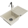 Mexen Pablo egymedencés gránit mosogató csepegtetővel és Flora konyhai csapteleppel, bézs - 6510-69-670401-07-B