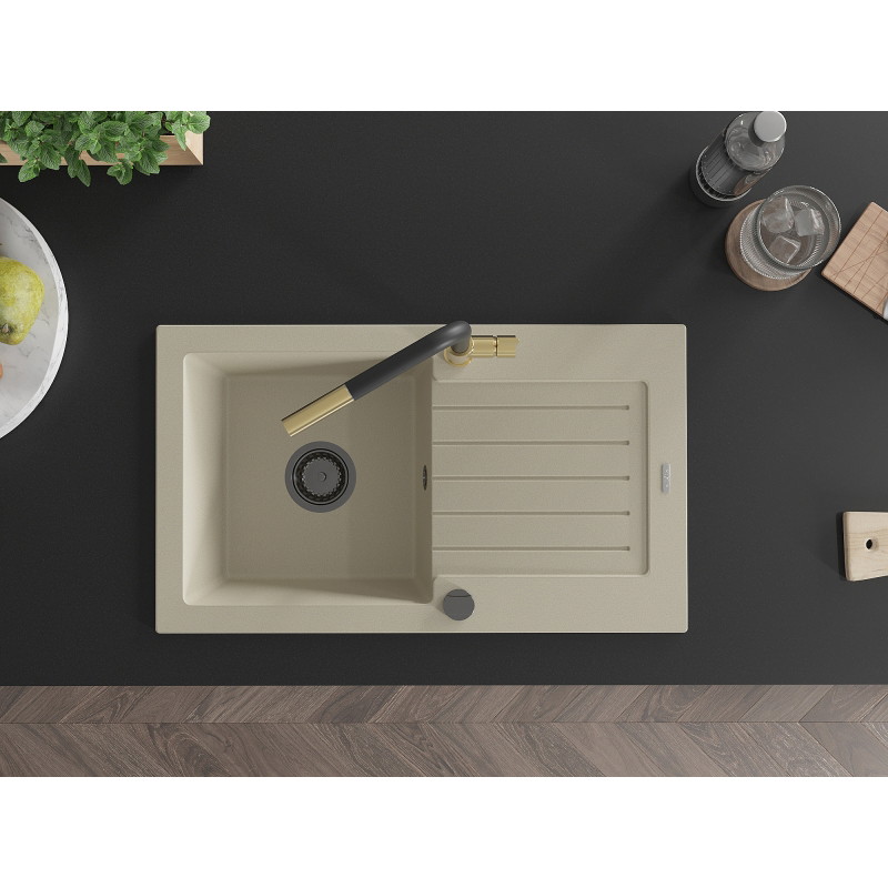 Mexen Pablo 1 medencés gránit mosogató lefolyóval és Flora konyhai csappal, bézs - 6510-69-670401-57-B