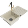 Mexen Pablo chiuvetă de bucătărie din granit cu 1 compartiment cu scurgător și baterie Flora, bej - 6510-69-670401-57-B