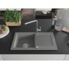 Mexen Pablo chiuvetă de granit cu 1 compartiment cu picurător și baterie de bucătărie Flora, gri - 6510-71-670401-00