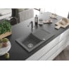 Mexen Pablo chiuvetă de granit cu un compartiment, cu picurător și baterie de bucătărie Flora, Gri - 6510-71-670401-07