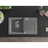 Mexen Pablo chiuvetă de granit cu un compartiment, cu picurător și baterie de bucătărie Flora, Gri - 6510-71-670401-07