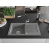 Mexen Pablo chiuvetă de granit cu 1 cuvă și picurător și baterie de bucătărie Flora, gri - 6510-71-670401-07