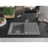 Mexen Pablo chiuvetă de granit cu un compartiment, cu picurător și baterie de bucătărie Flora, Gri - 6510-71-670401-07