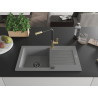 Mexen Pablo chiuvetă de granit cu 1 compartiment, cu scurgător și baterie de bucătărie Flora, gri - 6510-71-670401-57-B