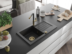 Mexen Pablo chiuvetă de granit cu 1 compartiment și picurător și baterie bucătărie Flora, negru/argintiu metallic - 6510-73-670?