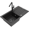 Mexen Pablo chiuvetă din granit cu 1 compartiment cu scurgător și baterie de bucătărie Flora, negru/argintiu metalic