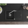 Mexen Pablo chiuvetă din granit cu 1 compartiment cu scurgător și baterie de bucătărie Flora, neagră - 6510-77-670401-00