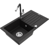 Mexen Pablo 1-medencés gránit mosogató csepegtetővel és Flora konyhai csappal, fekete - 6510-77-670401-07