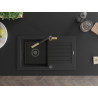 Mexen Pablo chiuvetă de granit cu 1 compartiment cu scurgător și baterie de bucătărie Flora, negru - 6510-77-670401-57-B