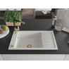 Mexen Elias chiuvetă de granit cu 1 compartiment, cu scurgător și baterie de bucătărie Flora, albă - 6511-20-670401-57-G
