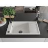 Mexen Elias chiuvetă de bucătărie din granit cu 1 compartiment, cu scurgător și baterie Flora, albă - 6511-20-670401-70-B