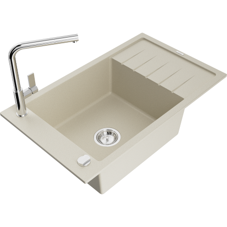 Mexen Elias chiuvetă granit 1-cu o cameră cu scurgător și baterie de bucătărie Flora, bej - 6511-69-670401-00