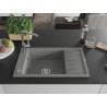 Mexen Elias chiuvetă de bucătărie din granit cu 1 cuvă, cu scurgător și baterie Flora, gri - 6511-71-670401-00