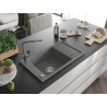 Mexen Elias chiuvetă de granit cu 1 compartiment și scurgător și baterie de bucătărie Flora, gri - 6511-71-670401-06