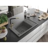 Mexen Elias chiuvetă de granit cu 1 compartiment, scurgător și baterie de bucătărie Flora, gri - 6511-71-670401-57-B