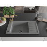 Mexen Elias chiuvetă de granit cu 1 compartiment, cu picurător și baterie de bucătărie Flora, gri - 6511-71-670401-57-B