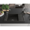 Mexen Elias chiuvetă de bucătărie din granit cu 1 cuvă, cu picurător și baterie Flora, negru/metalizat auriu