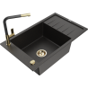 Mexen Elias chiuvetă de granit cu o cuvă și picurător și baterie de bucătărie Flora, negru/metalic auriu