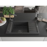 Mexen Elias chiuvetă de bucătărie din granit cu 1 compartiment, cu scurgător și baterie de bucătărie Flora, negru pătat