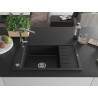 Mexen Elias chiuvetă de granit cu 1 compartiment, cu scurgător și baterie de bucătărie Flora, negru - 6511-77-670401-00
