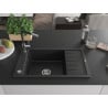 Mexen Elias chiuvetă de granit cu un compartiment, cu picurător și baterie de bucătărie Flora, Neagră - 6511-77-670401-07