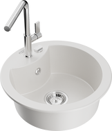 Mexen Diego chiuvetă de granit cu 1 cuvă și baterie de bucătărie Flora, alb - 6512-20-670401-00