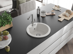 Mexen Diego gránit mosogató 1-medencés konyhai csapteleppel Flora, fehér - 6512-20-670401-06