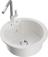 Mexen Diego gránit mosogató 1-medencés konyhai csapteleppel Flora, fehér - 6512-20-670401-06