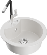 Mexen Diego chiuvetă de bucătărie din granit cu 1 compartiment și baterie Flora, alb - 6512-20-670401-07