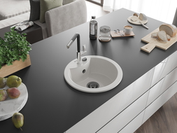 Mexen Diego chiuvetă de granit cu 1 compartiment și baterie de bucătărie Flora, alb - 6512-20-670401-07-B