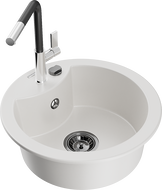 Mexen Diego chiuvetă de granit cu 1 compartiment și baterie de bucătărie Flora, alb - 6512-20-670401-07-B