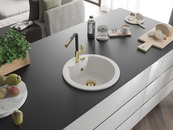 Mexen Diego 1-medencés gránit mosogató Flora konyhai csapteleppel, fehér - 6512-20-670401-57-G