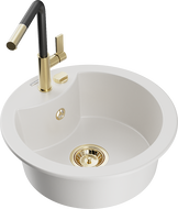 Mexen Diego 1-medencés gránit mosogató Flora konyhai csapteleppel, fehér - 6512-20-670401-57-G