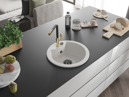 Mexen Diego chiuvetă de granit cu 1 compartiment cu baterie de bucătărie Flora, alb - 6512-20-670401-57-B