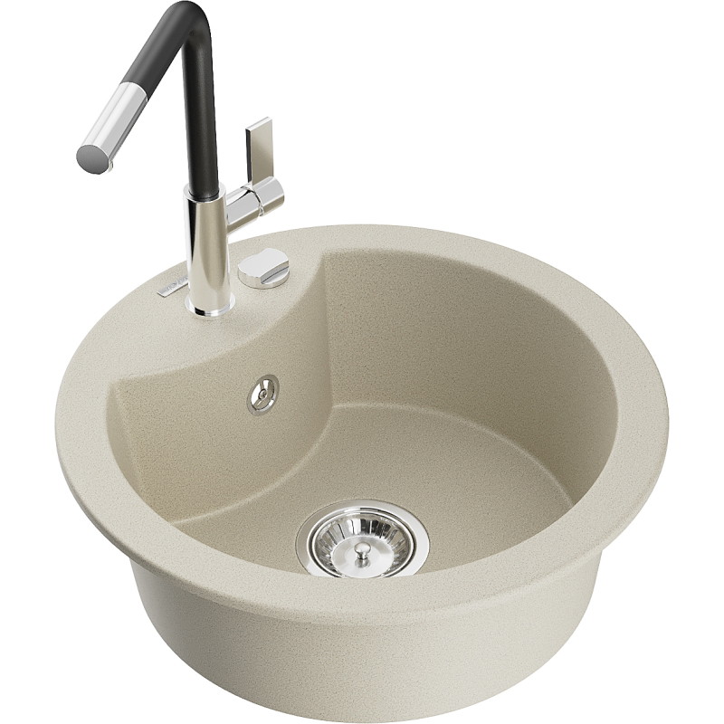 Mexen Diego chiuvetă de granit cu 1 cuvă cu baterie de bucătărie Flora, bej - 6512-69-670401-07