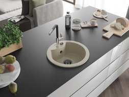 Mexen Diego egymedencés gránit mosogató Flora konyhai csapteleppel, bézs - 6512-69-670401-07-B