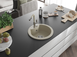 Mexen Diego chiuvetă din granit cu 1 compartiment cu baterie de bucătărie Flora, bej - 6512-69-670401-09