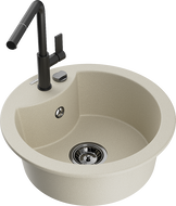 Mexen Diego egykamrás gránit mosogató Flora konyhai csapteleppel, bézs - 6512-69-670401-70-B