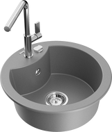 Mexen Diego chiuvetă de granit cu 1 compartiment cu baterie de bucătărie Flora, gri - 6512-71-670401-00