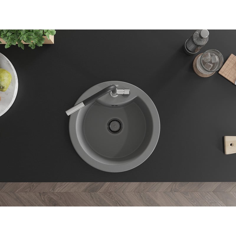 Mexen Diego egymedencés gránit mosogató Flora konyhai csapteleppel, szürke - 6512-71-670401-07-B