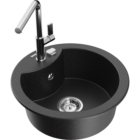 Mexen Diego chiuvetă granit 1-cameră cu baterie de bucătărie Flora, negru/argintiu metalizat - 6512-73-670401-00