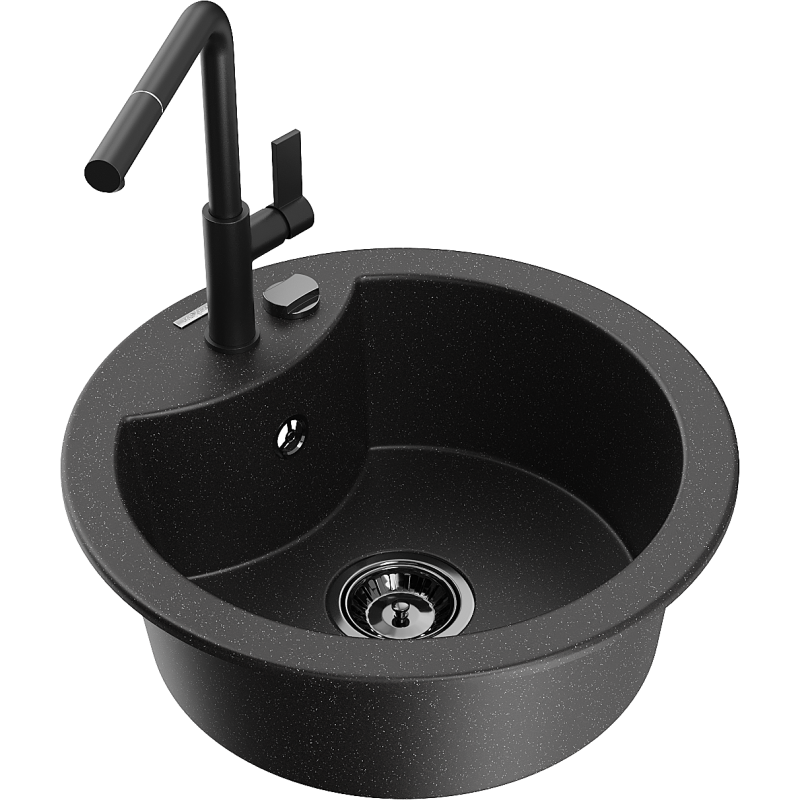 Mexen Diego 1-medencés gránit mosogató Flora konyhai csapteleppel, fekete/ezüst metál - 6512-73-670401-70-B