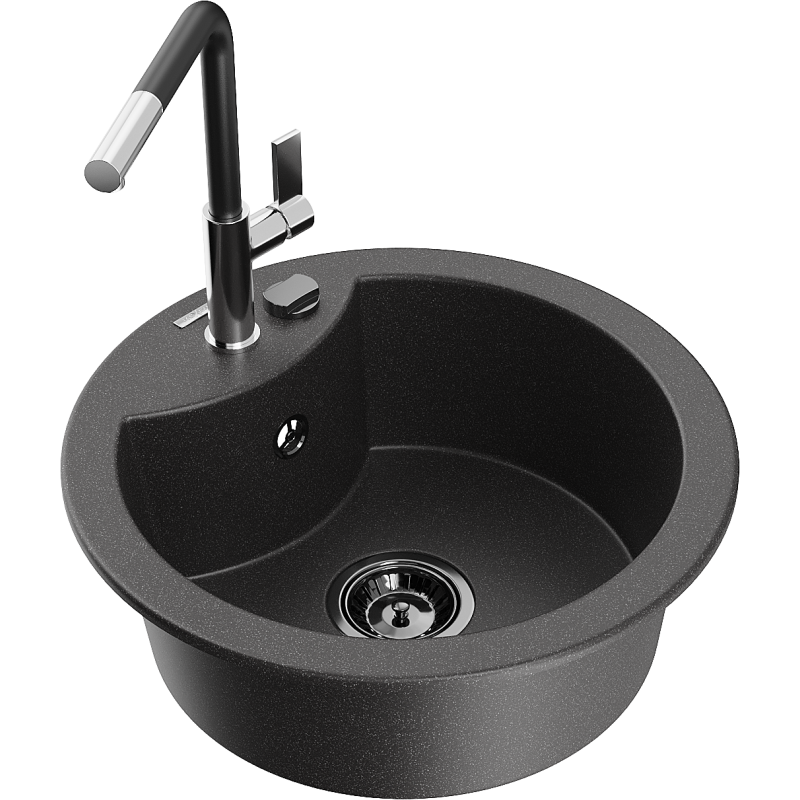 Mexen Diego chiuvetă de granit cu 1 compartiment cu baterie de bucătărie Flora, negru pătat - 6512-76-670401-07-B