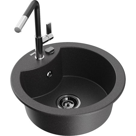 Mexen Diego chiuvetă de granit cu 1 compartiment cu baterie de bucătărie Flora, negru pătat - 6512-76-670401-07-B